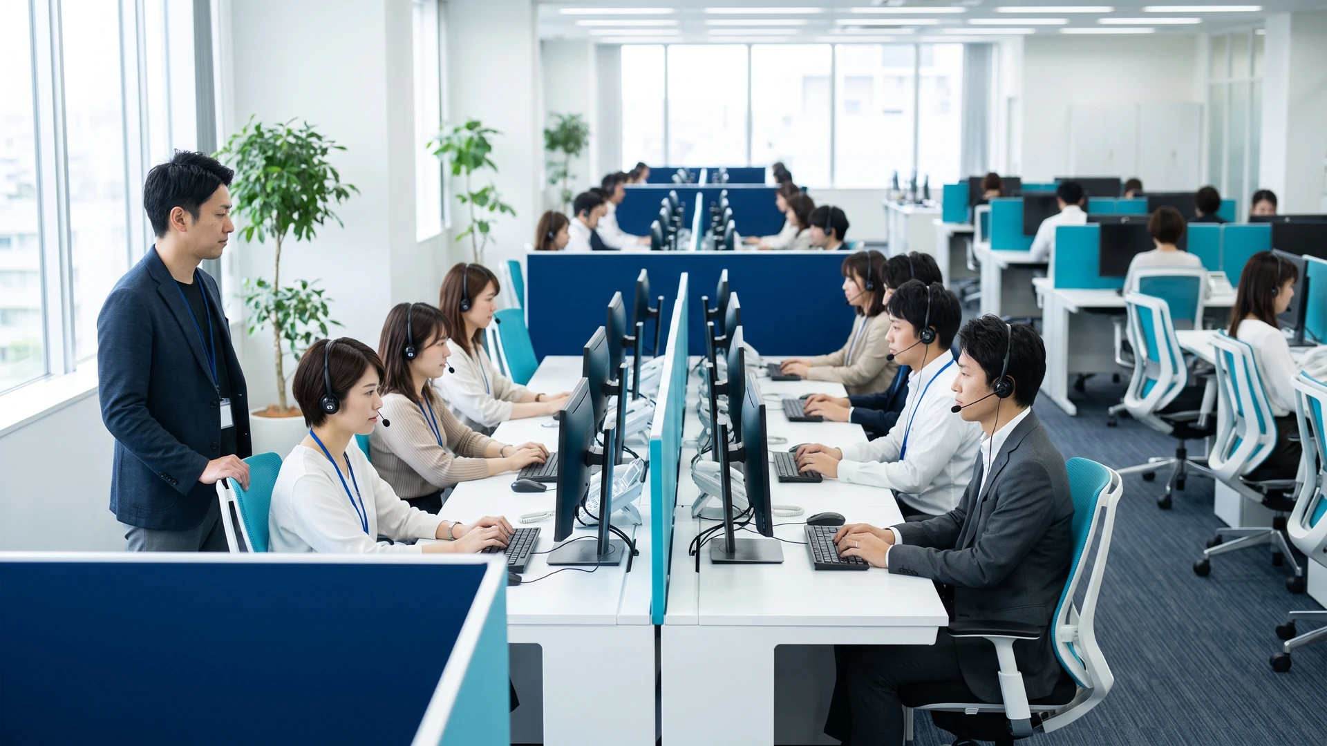 事務センターでPCに向かう日本人スタッフ。現場視点で業務を再設計する